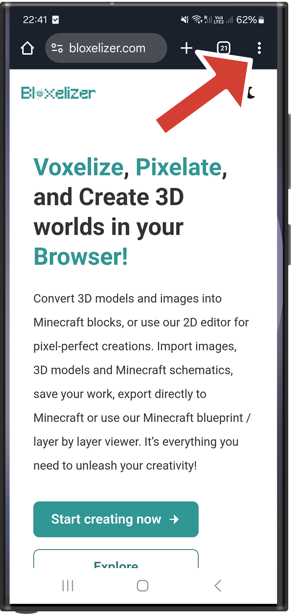 Android Chrome menu